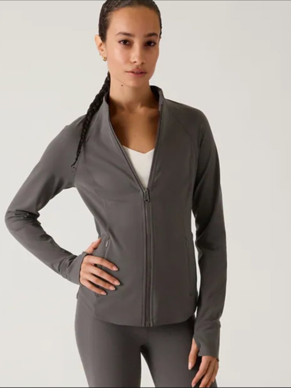 Athleta Salutation Jacket Shale Gray Women’s Large Full Zip 657490